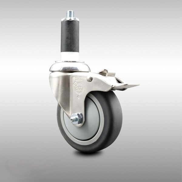 Service Caster 4 Inch 316SS Thermoplastic Rubber Swivel 1-1/4 Inch Stem Caster Lock Brake SCC SCC-SS316TTLEX20S414-TPRB-114 - main